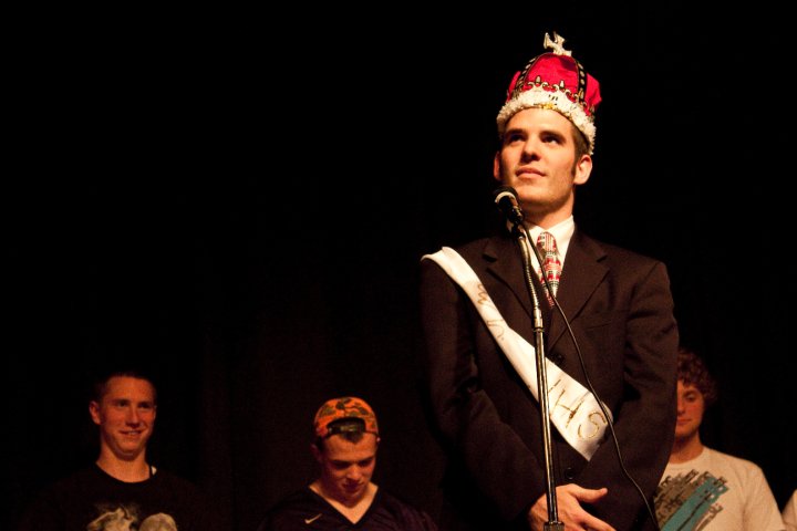 Mr. WHS 2010, Tim Connolly, shows off his sparkly crown and sash to the audience on May 11.