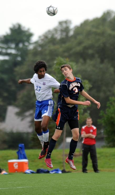 Murtagh goes up for his signature header. (Photo/Aidan Lancaster)