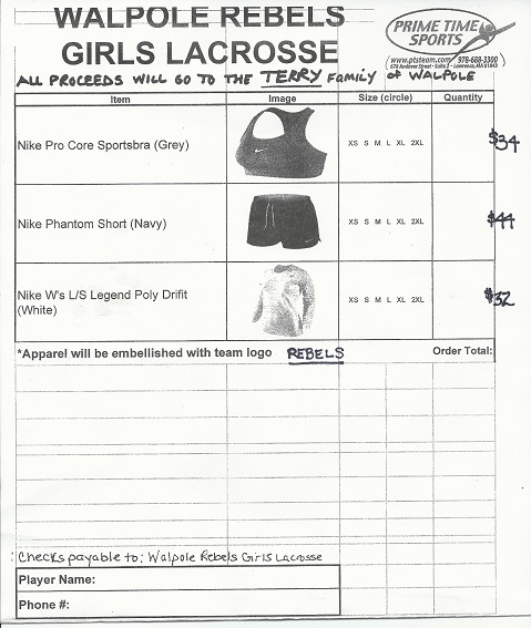 The order form to purchase Rebels apparel from the Girls Lacrosse teams.