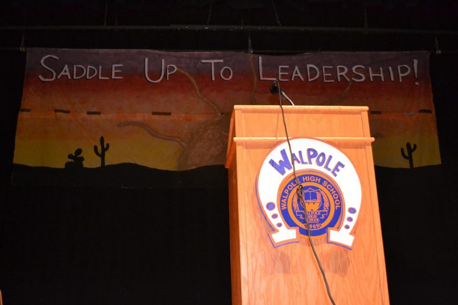 StuCo placed a Saddle Up to Leadership backdrop in the auditorium for the S.E.M.A.S.C. confernce.