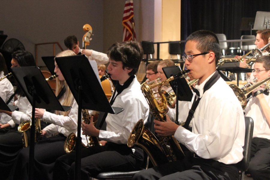 Members of the Walpole High Jazz Band perform at the Winter Concert.