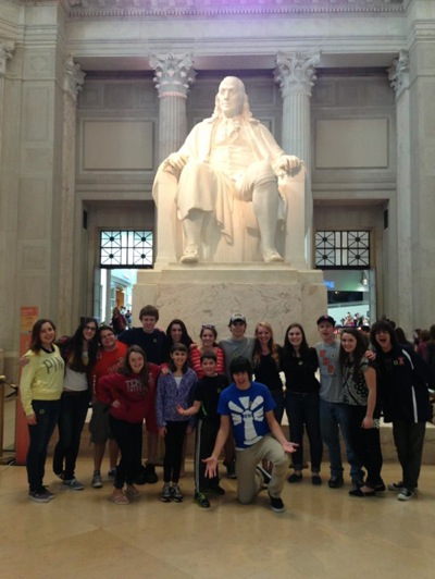 Walpole High students on the Philly trip take a picture at the museum.