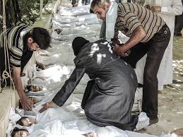 Syrians line up to mourn people killed by Assads chemical weapons attack