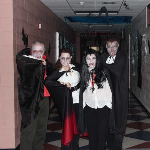 Science wing teachers show off their Halloween costumes.