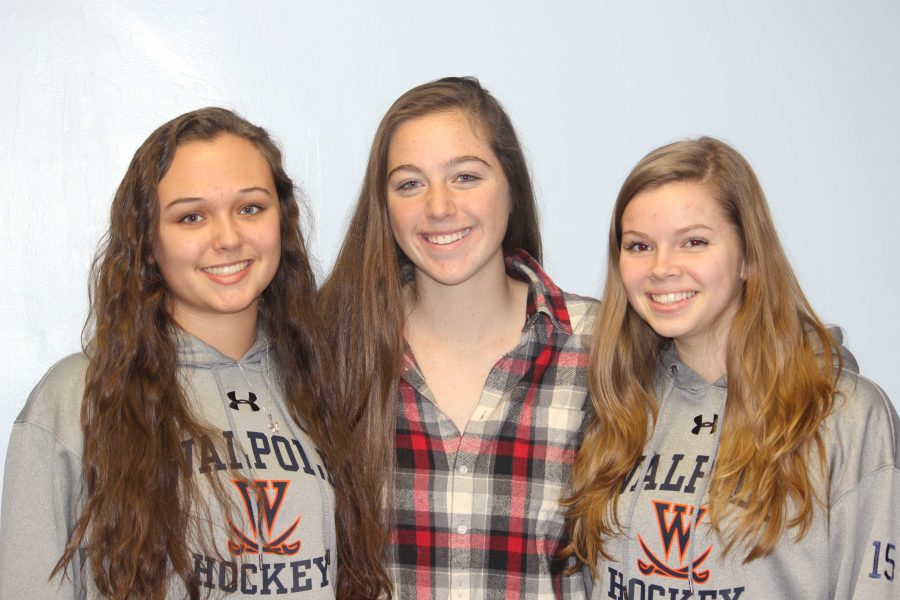 Senior Captains Kaylin Hallet, Jenna Donahue, and Caitlin Barry.