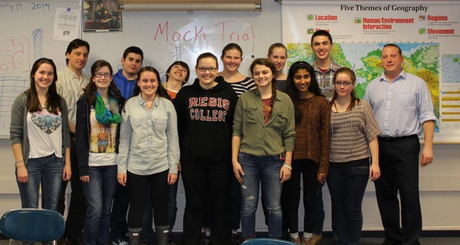 The Mock Trial clubs poses for a picture.