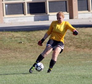 The Rebel Goalkeeper clears the ball against Milton on October 19.
