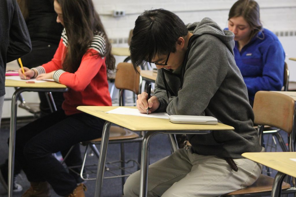 This junior mathlete competes at the Math Meet on February 5.  He finished the competition season as Walpole's highest scorer.