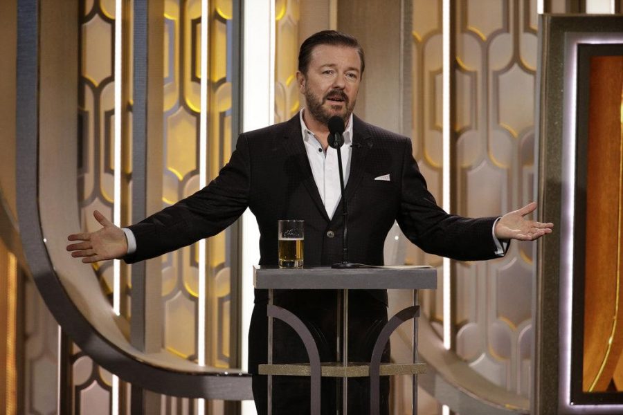 73rd ANNUAL GOLDEN GLOBE AWARDS -- Pictured: Ricky Gervais, Host at the 73rd Annual Golden Globe Awards held at the Beverly Hilton Hotel on January 10, 2016 -- (Photo by: Paul Drinkwater/NBC)