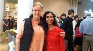 English Department Head Lauren Culliton poses for a photo with senior Archana Apte at the Scholastic Art and Writing competition.