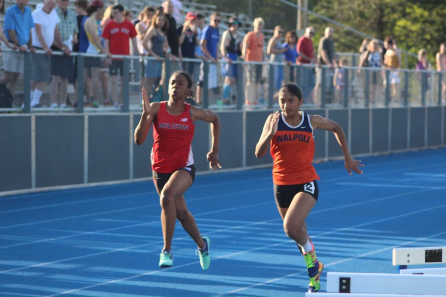 Sophomore Sanjana Bhagavatula runs a time of 13.63a in the 100m  (Photo/ Kelsey Mazzocca).