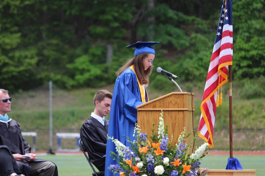 Valedictorian Emily Martin delivers her commencement address.