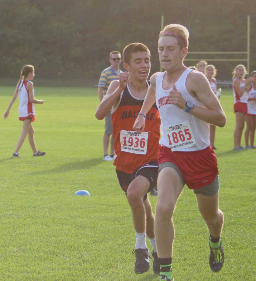 Sophomore Anthony Borelli finishes tenth right behind Brookline runner Ben Haber.