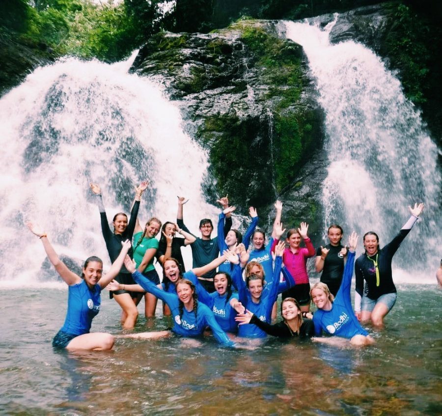 Manzo and other students visit a waterfall on their day off