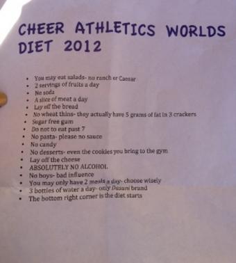 A cheer teams diet for an upcoming competition went viral for its unrealistic diet restrictions.