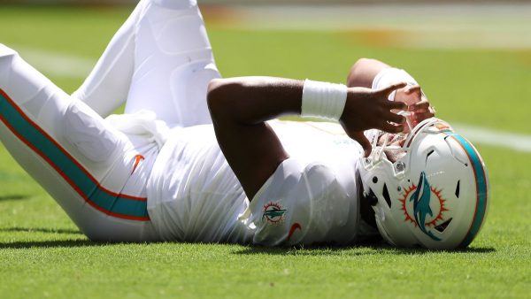 Tagovailoa after being concussed due to a big collision on the field. 